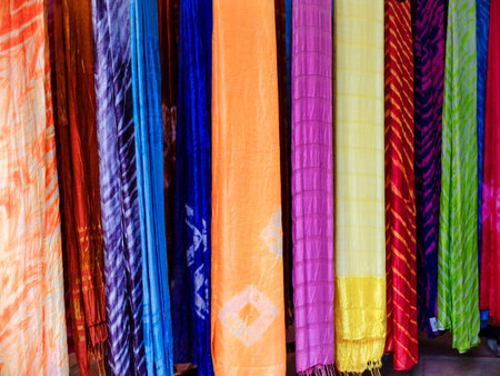 Van Phuc village, Hanoi capital, Vietnam - October 21, 2016 : at a silk shop in Van Phuc village. Silk fabrics here are woven by handのeditorial素材