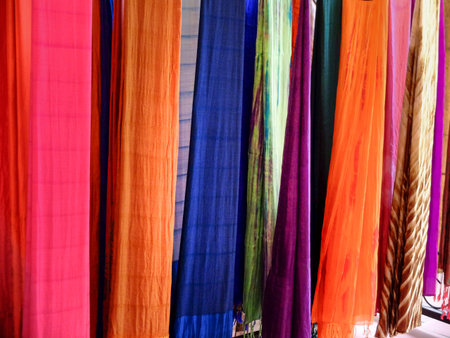Van Phuc village, Hanoi capital, Vietnam - October 21, 2016 : at a silk shop in Van Phuc village. Silk fabrics here are woven by handのeditorial素材