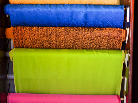 Van Phuc village, Hanoi capital, Vietnam - October 21, 2016 : at a silk shop in Van Phuc village. Silk fabrics here are woven by handのeditorial素材