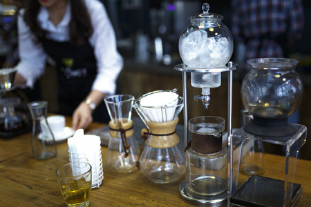 Da Lat town,Vietnam - April 29 ,2017 : professional coffee staff doing their work at the "La Viet" cafe in Da Lat town, Vietnamのeditorial素材