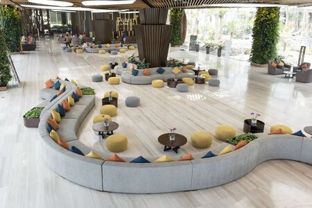 Flamingo Dai Lai Resort, Vinh Phuc, Vietnam - May 17, 2018: A type of interior decoration in a modern cafe in Flamingo resort, Dai Lai province, Vietnamのeditorial素材
