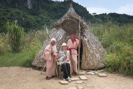 Tam Coc, Bich Dong wetland nature reserve in Ninh Binh Province, Vietnam - May 24, 2018: Tourists visit place where the film Skull Island was filmed in wetland Nature Reserve in Ninh Binh, Vietnamのeditorial素材
