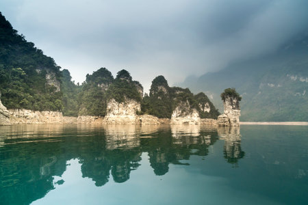 Na Hang lake in Tuyen Quang province, Viet Nam. This natural lake has a green watercolor. It is...