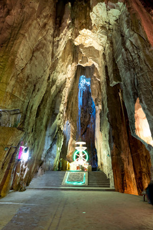 Huyen Khong Cave on Marble Mountain at Da Nang city, Vietnam - July 1, 2018: Tourists visit and pray in Huyen Khong Cave on Marble Mountain at Da Nang city, Vietnamのeditorial素材