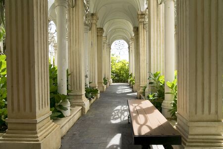 Ba Na Hill Resort, Danang, Vietnam - July 5, 2018: The outdoor corridor for guests to relax in Ba Na Hill tourist resort mountain resort at Da Nang city, Vietnam. Ba Na Hill mountain resort is a favorのeditorial素材