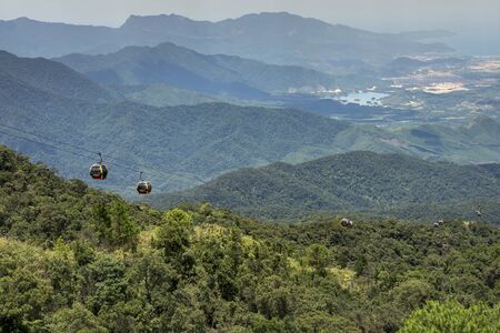 Ba Na Hill Resort, Danang, Vietnam - July 5, 2018: Scene of cable car serve tourists at Ba Na Hill mountain resort. Ba Na Hill mountain resort is a favorite destination for many touristsのeditorial素材