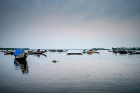 Quang Loi lagoon, Quang Loi commune, Quang Dien, Thua Thien - Hue, Vietnam - May 8, 2020: Images of...