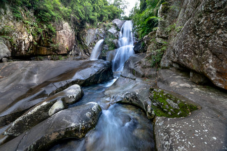 Waterfall in a tropical forest in Binh Lieu District, Quang Ninh Province, Vietnamの写真素材