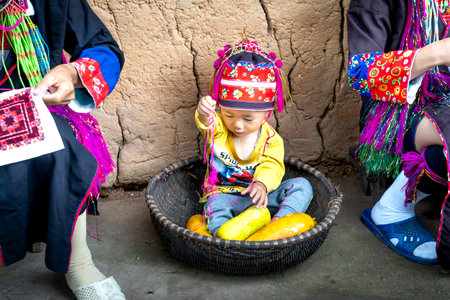 Binh Lieu District, Quang Ninh Province, Vietnam - July 4, 2020: A scene of daily life of an ethnic minority Dao Thanh Y family in Binh Lieu District, Quang Ninh Province, Vietnamのeditorial素材