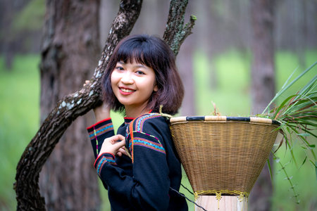 Dak Lak Province, Vietnam - September 6, 2020: Portrait of an ethnic girl in Dak Lak province, Vietnamのeditorial素材
