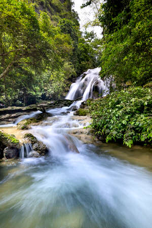 Khe Dau Waterfall is located in Huu Lien commune, Huu Lung district, Lang Son province, Vietnamの写真素材