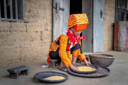 Ai Quoc commune, Loc Binh district, Lang Son - September 22, 2020: Live scene of Dao Lu Gang ethnic minority people in Ai Quoc commune, Loc Binh district, Lang Son, Vietnamのeditorial素材