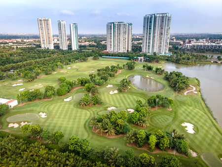 Eco-Park Ecological Urban Residential Area, Hung Yen, Vietnam - September 25, 2020: A panoramic view of Eco-Park eco-urban area from above. This is an urban area near Hanoi, with an area of 70%のeditorial素材