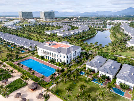 Vin Pearl five-star resort resort in Cam Ranh district, Khanh Hoa province, Vietnam- October 8, 2020: Overview of the five-star Vin Pearl resort from above. Built on the famous beach of Bai Daiのeditorial素材