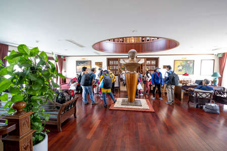 5-star Heritage Cruise on Lan Ha Bay, Quang Ninh province, Vietnam - November 12, 2020: View luxury interior on 5-star cruise ship Heritage Cruise on Lan Ha Bay, Quang Ninh province, Vietnamのeditorial素材