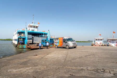 Ferry Dinh Vu, Hai Phong City, Vietnam - November 13, 2020: tourists take the ferry Dinh Vu, to the Island Cat Ba, Hai Phong City, Vietnamのeditorial素材