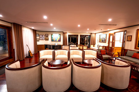 5-star Heritage Cruise on Lan Ha Bay, Quang Ninh province, Vietnam - November 12, 2020: View luxury...