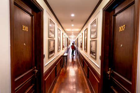 5-star Heritage Cruise on Lan Ha Bay, Quang Ninh province, Vietnam - November 12, 2020: View luxury interior on 5-star cruise ship Heritage Cruise on Lan Ha Bay, Quang Ninh province, Vietnamのeditorial素材