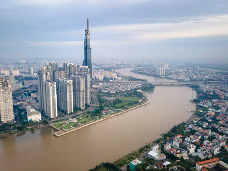 Ho Chi Minh City, Vietnam - October 27, 2020: Beautiful view from above of the Landmark 81 building in Ho Chi Minh City, Vietnam.のeditorial素材