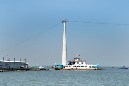 Lan Ha Bay, Quang Ninh province, Vietnam - November 12, 2020: Cable car on Lan Ha Bay in Quang Ninh province, Vietnamのeditorial素材