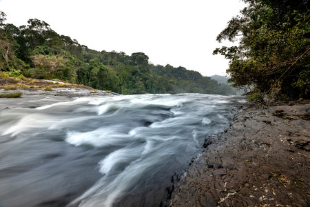 on top of the majestic waterfall K50 in Pleiku, Gia Lai province, Viet Namの写真素材