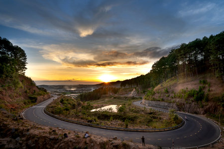 Ta Nung Pass in Da Lat City, Vietnam. The winding road in the distance is Da Lat city