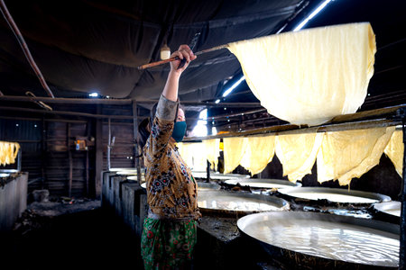 Tofu village in My Hoa commune, Vinh Long province, Viet Nam - February 7, 2021: Tofu factory in My...