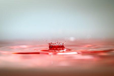 Moment of water drops colliding on pink background. Abstract natural background