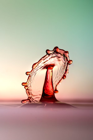 Moment of water drops colliding on pink background. Abstract natural background