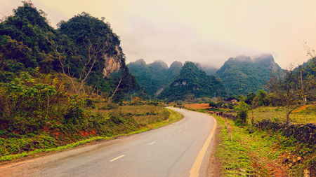 On the street in Cao Bangの写真素材