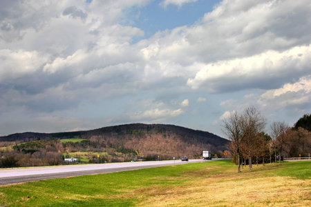 highway though upstate New York mountainsの写真素材