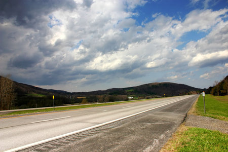 highway though upstate New York mountainsの写真素材