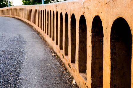 Railing detail of bridge in public park, selective focus.の写真素材
