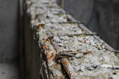 Focus of steel rod inside a reinforce beam concrete structure in construction site work.の写真素材