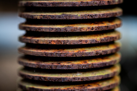 Close up view part of rust spiral for industrial gear working in factory, selective soft focus.の写真素材