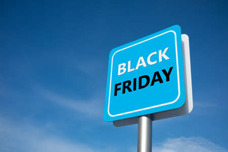 Black friday sales signage, street signage concept with bluesky background.の写真素材
