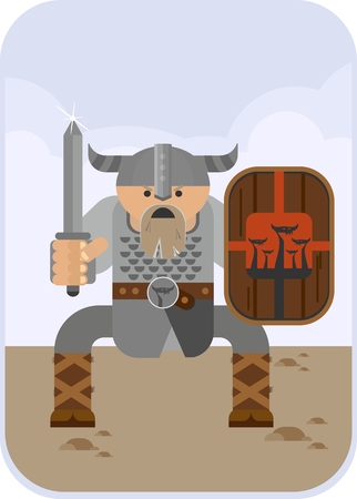 Angry Viking sword with a sharp attack expected. Objects isolated on a white background. Flat vector illustration.のイラスト素材