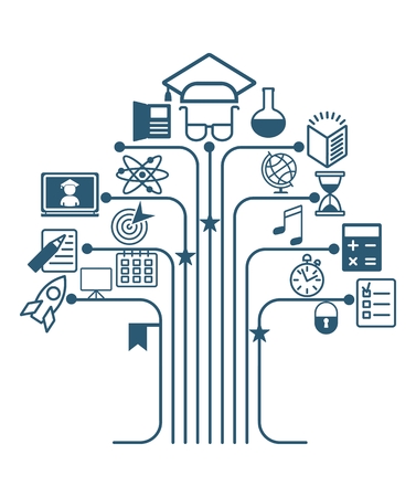 School and business education icons. Objects isolated on a background. Flat vector illustration.のイラスト素材