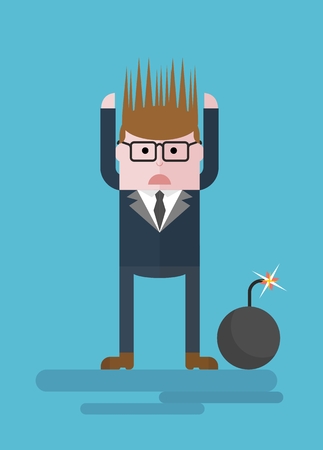 Dangerous situation. Conceptual image of a businessman character. Cartoon flat vector illustration. Objects isolated on a background.のイラスト素材