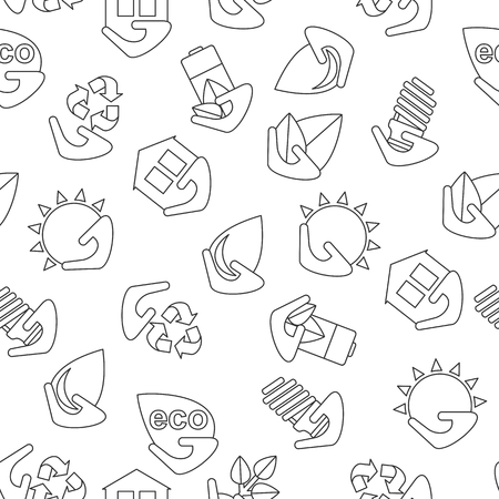 Simless pattern of green energy and pollute.Ecology icons. Ecology icons set. Ecology icons flat. Ecology icons illustration. Cartoon flat vector illustration. Objects isolated on a background.のイラスト素材
