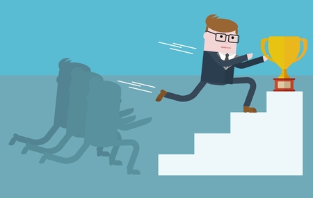 Winning the competition. The fight for the lead.Conceptual image of a businessman character. Cartoon flat vector illustration. Objects isolated on a background.のイラスト素材