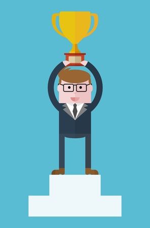 Achievements image. Conceptual image of a businessman character. Cartoon flat vector illustration. Objects isolated on a background.のイラスト素材