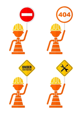 ?onceptual image of prohibiting and warning signs. Set of icons for websites, infographics and printing.  404 error, under construction, do not enter, stop.のイラスト素材