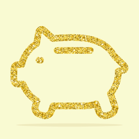 Golden piggy bank. Element for greeting cards for the wedding, new year, birthday, holiday, celebration. Flat vector illustration. Objects isolated on a background.のイラスト素材
