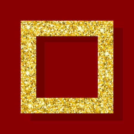 Golden square frame. Element for greeting cards for wedding, new year, birthday, holiday, celebration. Flat vector illustration. Objects isolated on a background.のイラスト素材