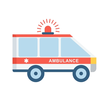 Emergency car. Medical infographics elements. Objects isolated on white background. Flat cartoon vector illustration.のイラスト素材