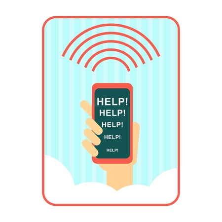 Smartphone is ringing signal for help. Signal SOS. Objects isolated on white background. Flat cartoon vector illustration.のイラスト素材
