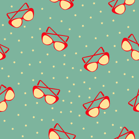 Seamless pattern whith sunglasses. Vintage ornament for packaging, advertising posters, greeting cards. Cartoon flat vector illustration. Objects isolated on a white background.のイラスト素材