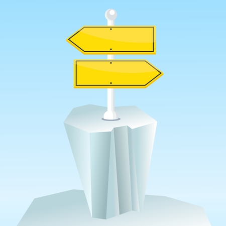 Vector direction sign on iceberg. Design elements for marketing, advertising, promotion, branding and media. Flat cartoon illustration. Objects isolated on a white background.のイラスト素材