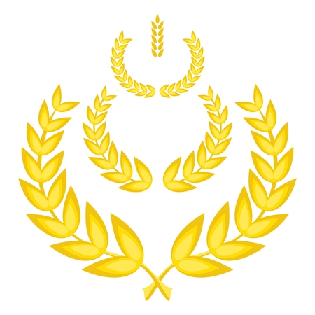 Gold laurel wreaths. Reward for winning the competition. Trophy winner. Flat cartoon laurel wreaths vector illustration. Objects isolated on a white background.のイラスト素材